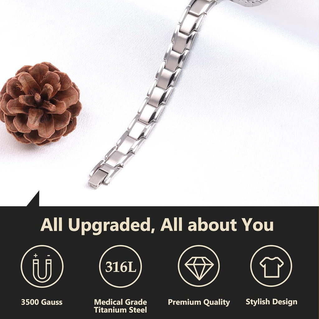 Buy now Feraco Mens Magnetic Bracelet Titanium Steel Magnet Therapy Bracelets with Sizing Tool, Silver at indiglob india