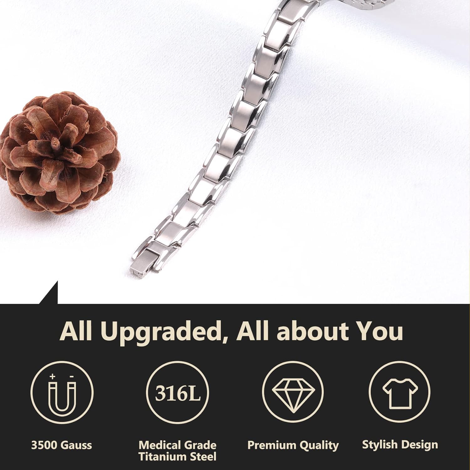 Buy now Feraco Mens Magnetic Bracelet Titanium Steel Magnet Therapy Bracelets with Sizing Tool, Silver at indiglob india