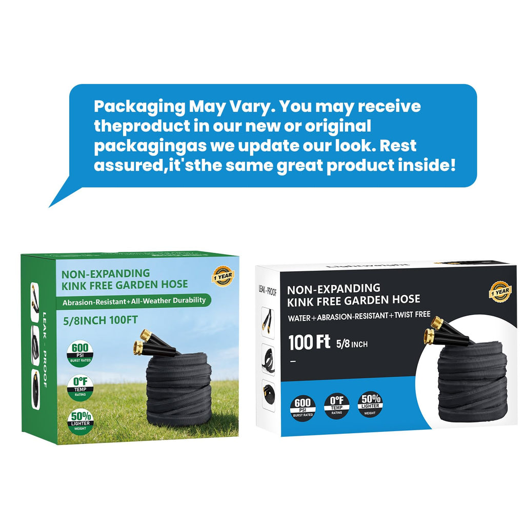 100 FT Garden Hose, Non-Expanding Water Hose, Ultra Flexible, Burst-Resistant, Kink-Free, High-Pressure Garden Hose for Easy All-Weather Use on Lawns, Gardens, and Outdoor Cleaning