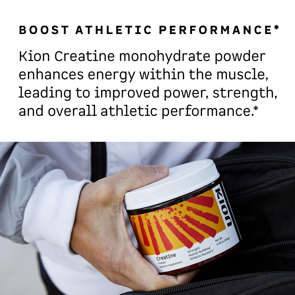 Kion Creatine Monohydrate Powder, Creapure, Unflavored, Strength & Muscle | 5g pure micronized creatine per scoop to build strength, power, and lean muscle for men and women, mixes clear, no fillers