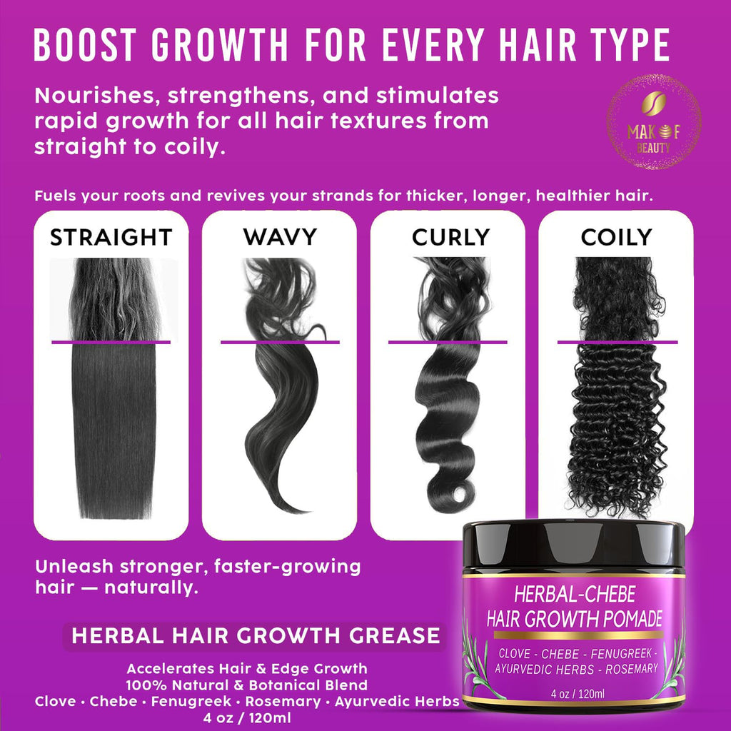 MAKOF BEAUTY Chebe Hair Growth Grease - Herbal Pomade with Clove, Fenugreek, Rosemary, Moringa & Ayurvedics Herbs for Hair Loss, Edges & Thinning Hair 4oz