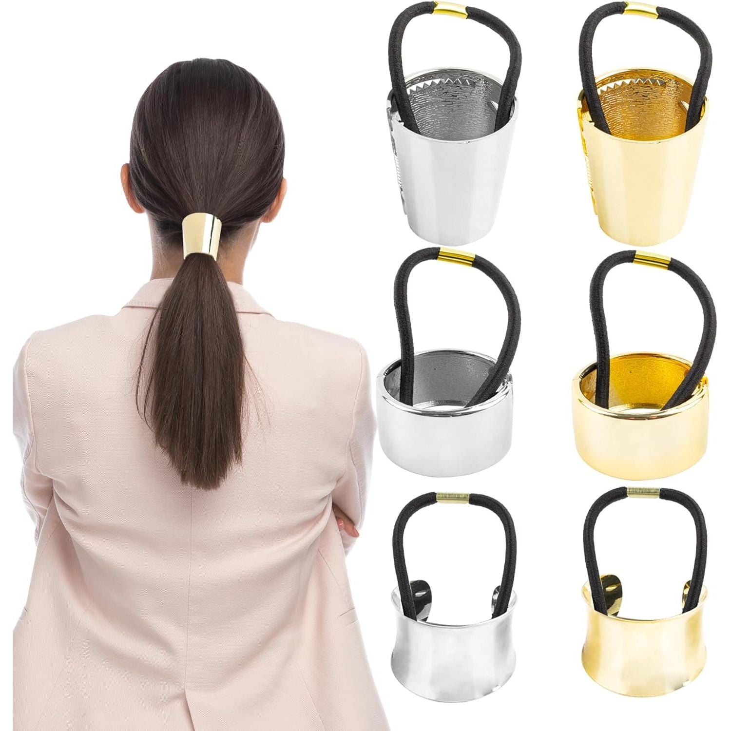 Buy now AUEAR, Brushed Metal Expandable Hair Cuff Ponytail Holder Elastic Tie for Women Girls Thick Rings Set (3 Pcs, Style 3) 1 Count (Pack of 6) Gold & Silver at indiglob india