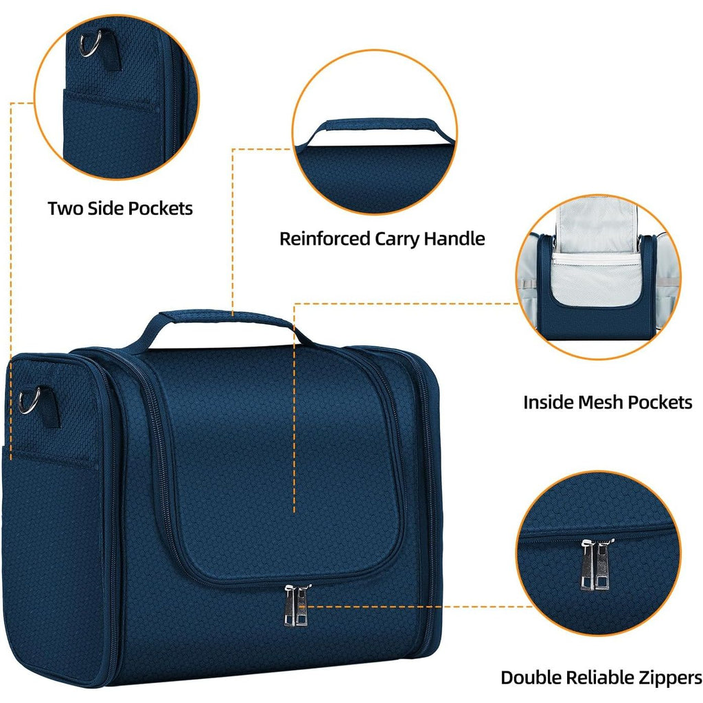 Buy now Buruis Extra Large Capacity Toiletry Bag for Women and Men, Hanging Toiletry Organizer Cosmetics Makeup Bag, Water-resistant Dopp Kit for Full Sized Toiletries, Travel Essentials (Blue) at indiglob india