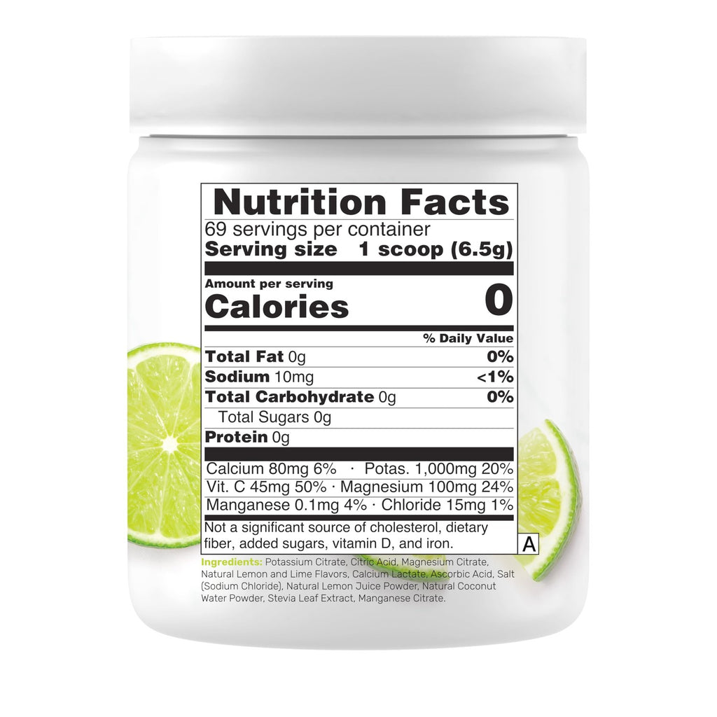 Electrolytes Powder, 1lb (69 Servings) – No Sugar, Lemon Lime – Hydration Supplement Drink Mix – High Potassium 1,000mg Per Serving, Manganese & Magnesium – Natural Hydration & Energy – Keto Friendly