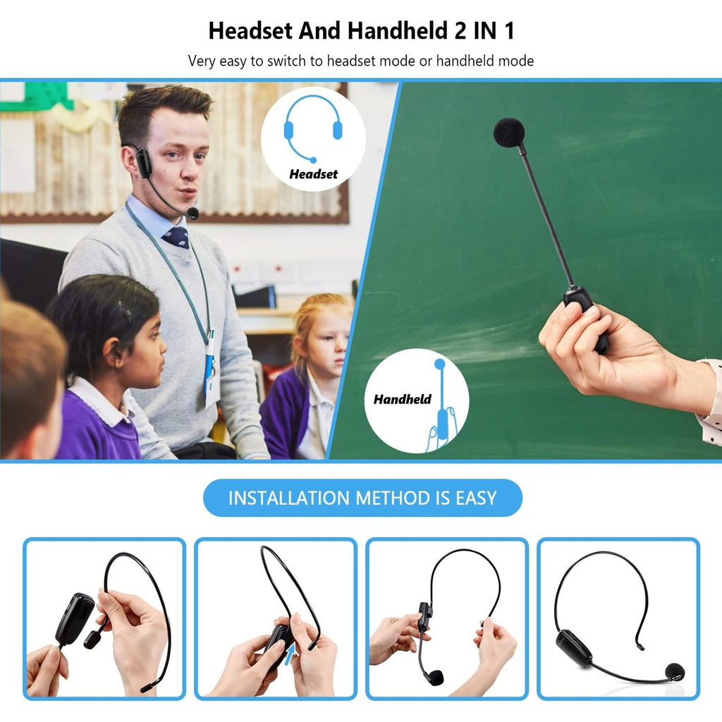 Buy now Bietrun Wireless Microphone Headset, UHF Wireless Headset Mic System, 160ft Range,1/8'' and 1/4'' Plug, for Speakers, Voice Amplifier, PA System(Not Supported AUX/iOS) at indiglob india