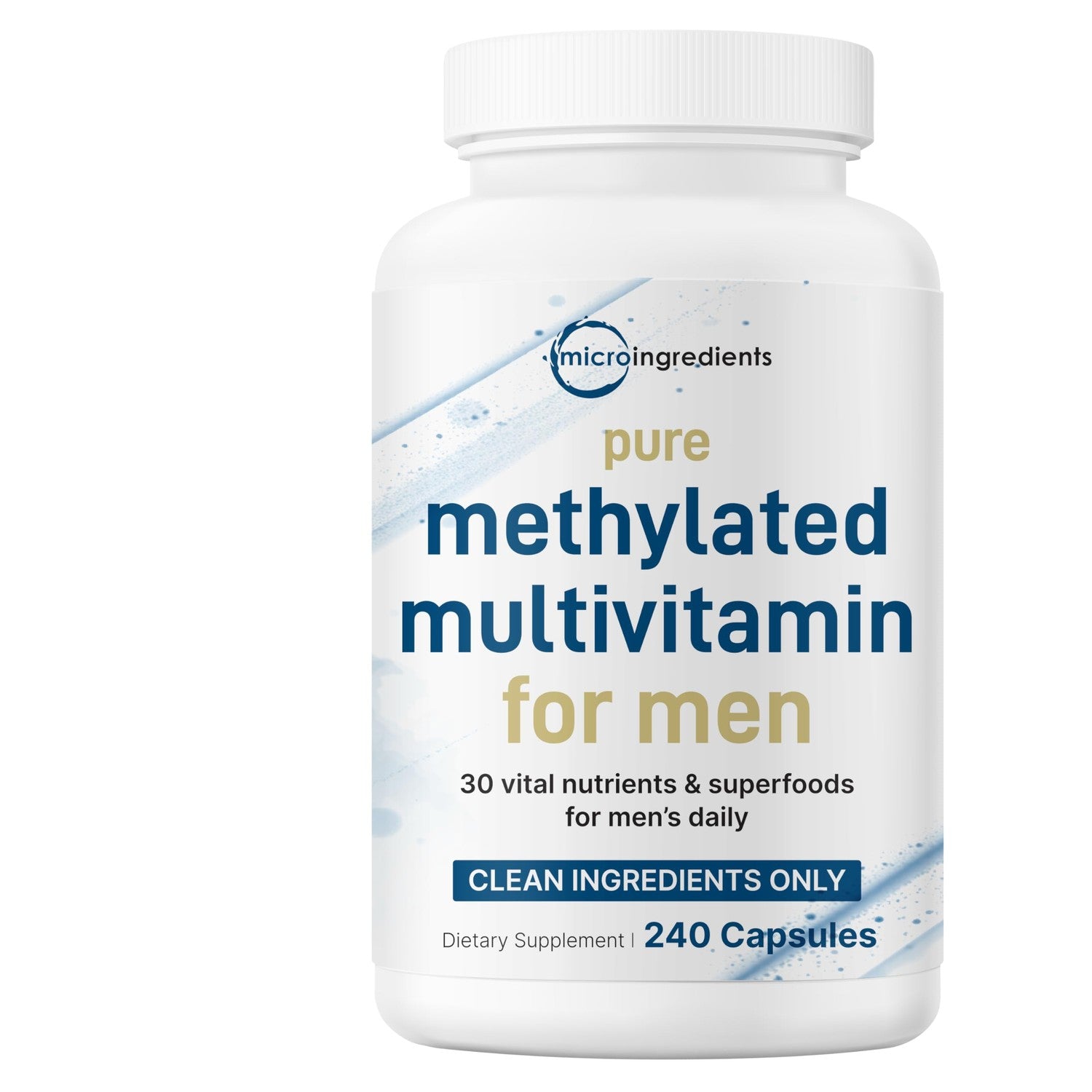 Micro Ingredients Pure Methylated Multivitamin for Men, 240 Capsules | 30 Essential Nutrients with Activated B Complex & Methylfolate + Saw Palmetto, Ginseng, Maca, Lycopene, Vitamin D3 & Zinc