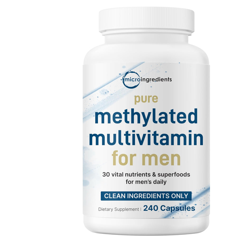 Micro Ingredients Pure Methylated Multivitamin for Men, 240 Capsules | 30 Essential Nutrients with Activated B Complex & Methylfolate + Saw Palmetto, Ginseng, Maca, Lycopene, Vitamin D3 & Zinc