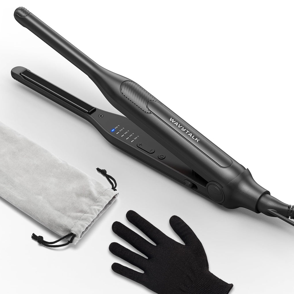 Wavytalk 0.3" Pencil Flat Iron Small Straightener for Short Hair&Pixie Cut | 5 Adjustable temperature settings, 0.3" Ceramic Tourmaline Plates Control Root Styling, Curved Design with Rounded Edges