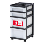IRIS USA 4-Drawer Rolling Storage Cart with Organizer Top, Black/Pearl