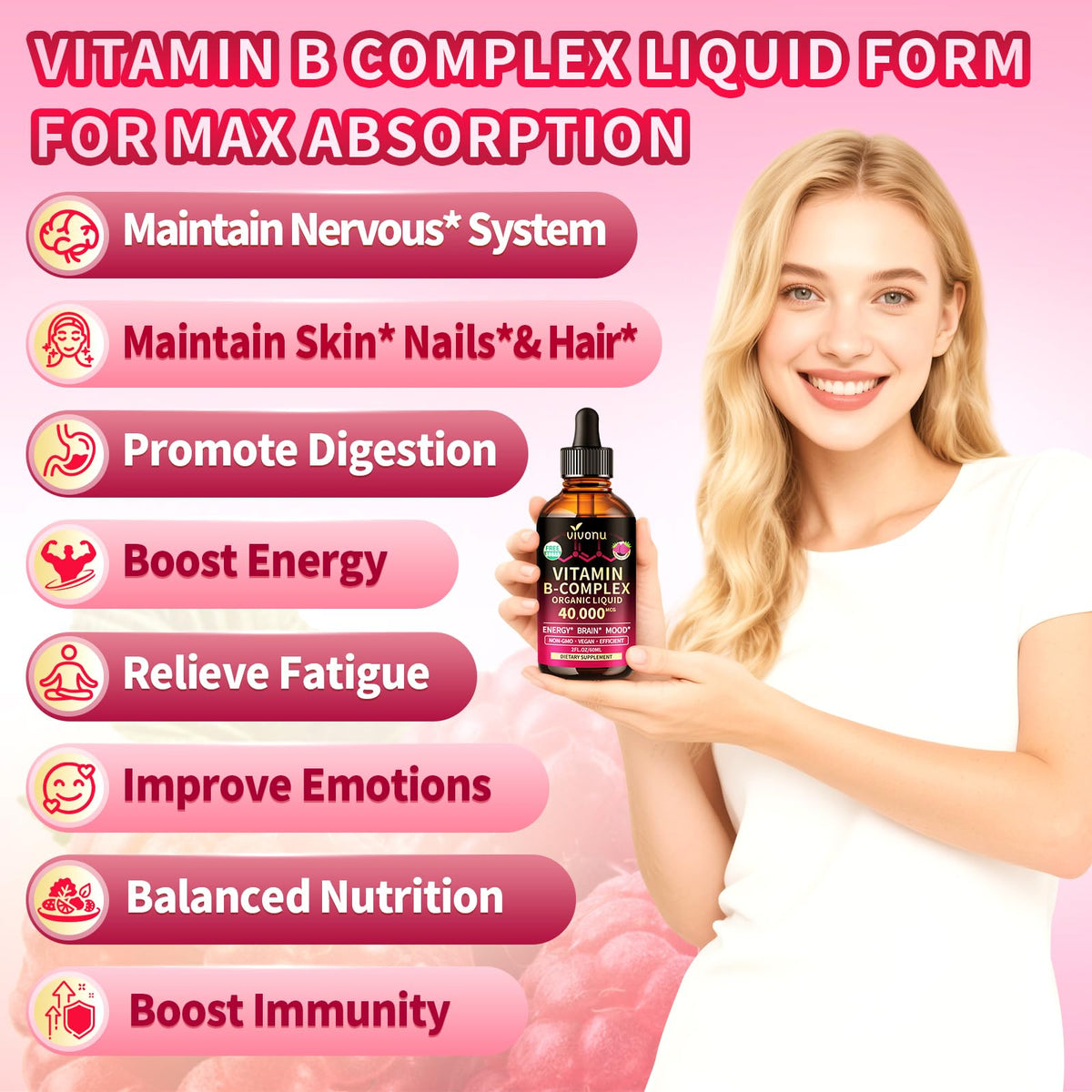 Vitamin B Complex, Vitamin B12 Liquid Drops, B1, B2, B6, B3, B5, Biotin