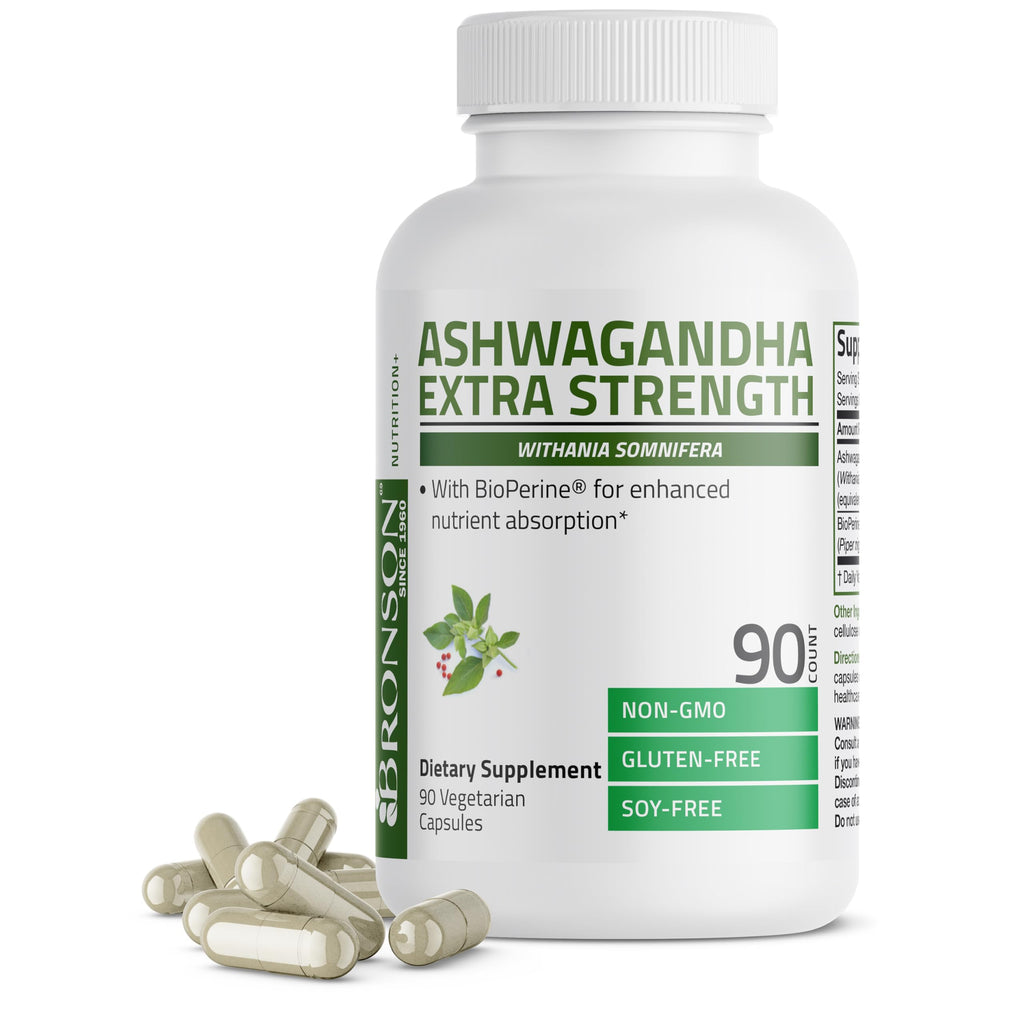 Bronson Ashwagandha Extra Strength Stress & Mood Support 360 Capsules | Vegetarian, Non-GMO, Gluten-Free, Soy-Free, BioPerine for High Absorption