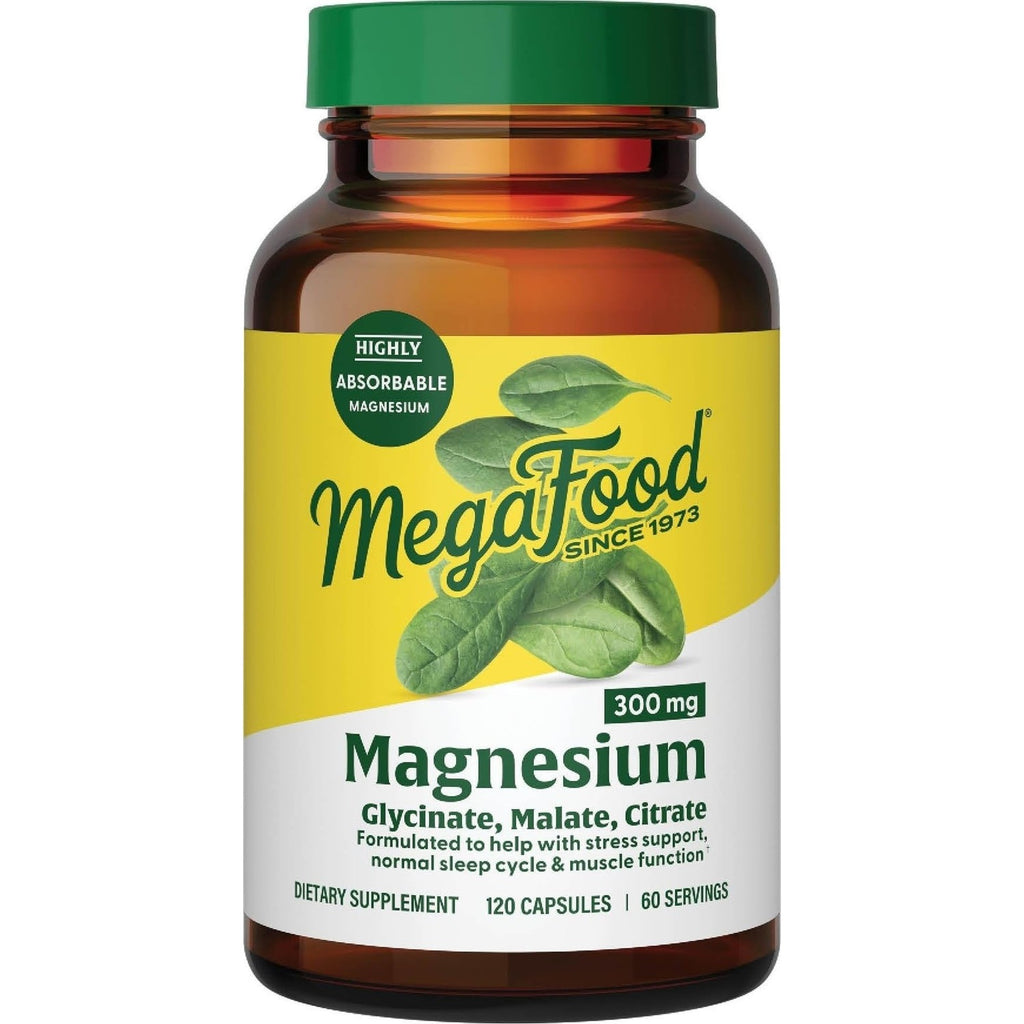 MegaFood Magnesium Glycinate, Malate, Citrate 300mg, 120 Capsules | Highly Absorbable 3 in 1 Magnesium Complex Blend to Support Heart & Muscle Function, Stress & Sleep, Vegetarian, 60 Servings