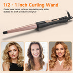 1/2 Inch to 1 Inch Tapered Curling Wand for Short, Medium & Long Hair