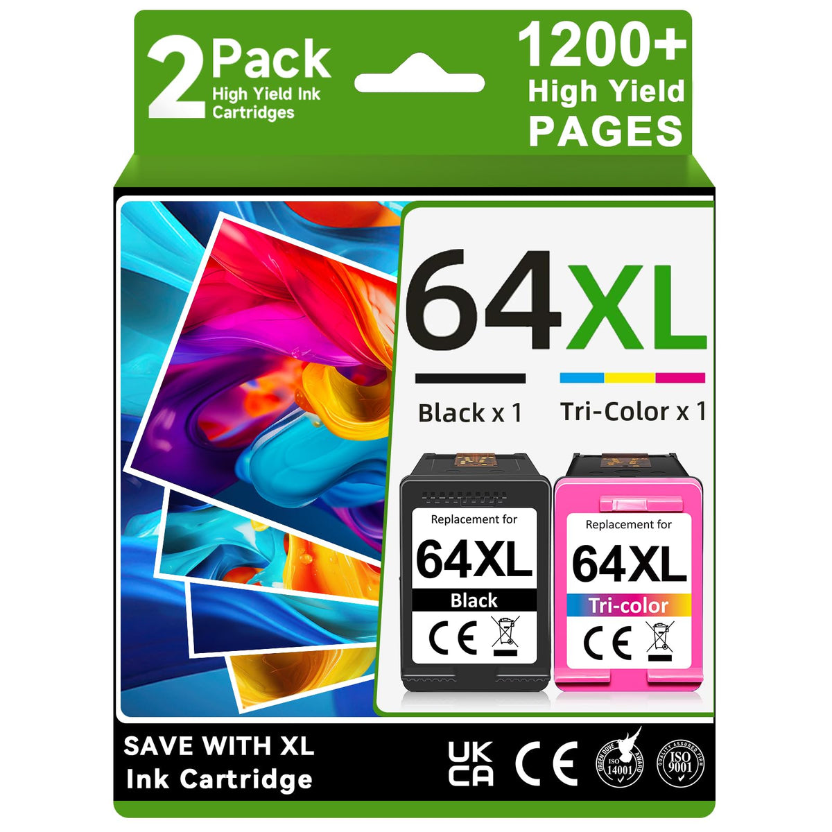 64XL Ink Cartridges Black and Color Compatible for HP 64XL Ink Cartridge