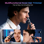 Nose Hair Trimmer for Men and Women, USB Rechargeable Electric Facial and Ear Hair Remover with LED Display, Dual-Edge Blades for Smooth, Painless Eyebrow Grooming (Black)