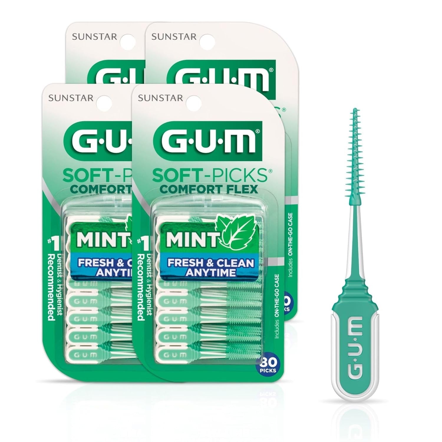 Buy now GUM Soft-Picks Comfort Flex, Easy to Use Dental Picks for Teeth Cleaning Health, Disposable Interdental Brushes with Convenient Carry Case, Dentist Recommended Dental Picks, Mint, 80 Count 80 Count (Pack of 4) at indiglob india