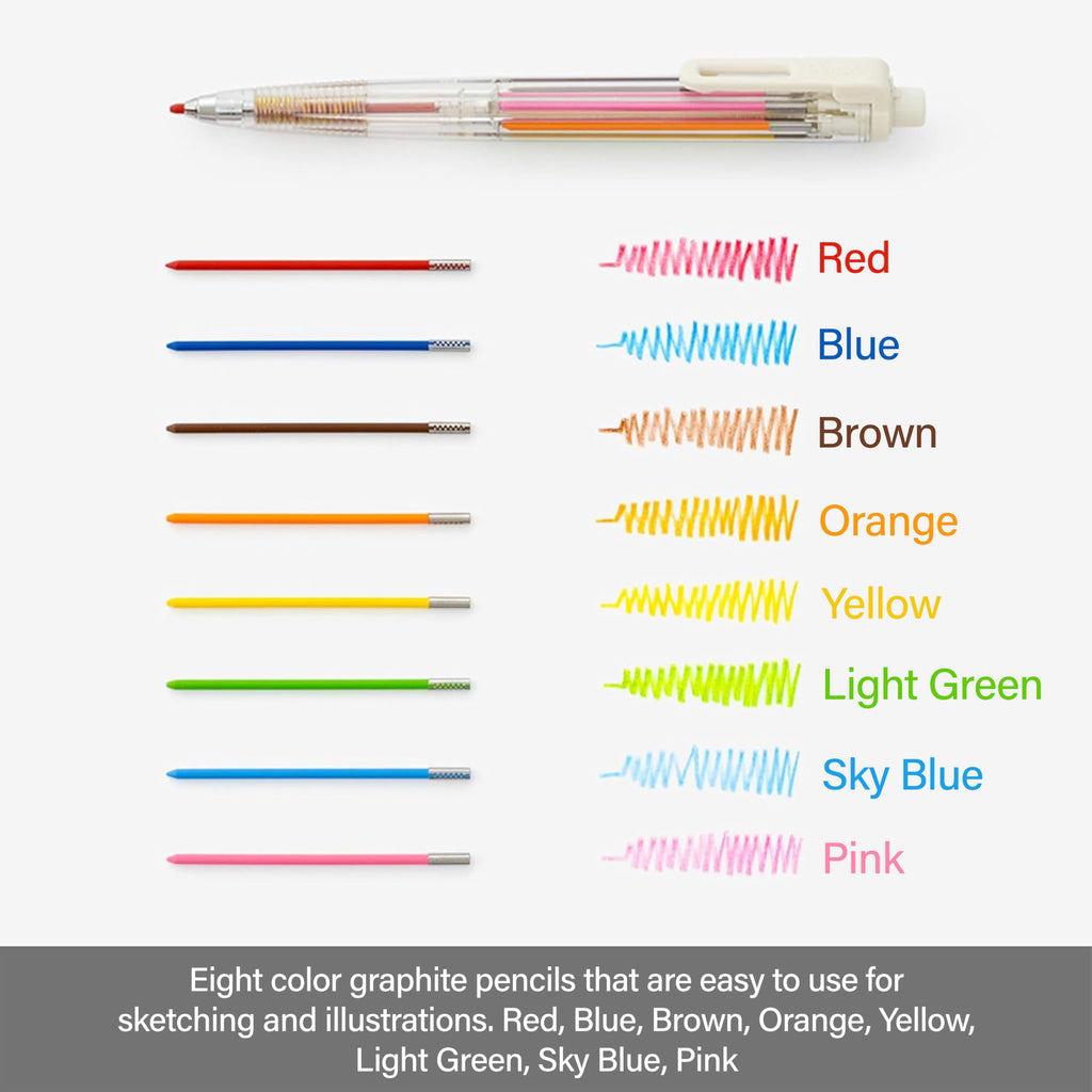Pentel Art Multi 8 Set (XPH804ST), Mechanical Pencil with 8 Color Leads (2.0mm), Includes Sharpener and 12 Refill Leads with Cases, For Sketching, Drafting, Illustrations, and Journaling