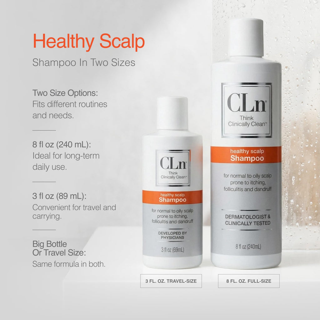 CLn Shampoo with Salicylic Acid – 3 fl oz, Clarifying Anti Dandruff Shampoo for Oily Hair, Itchy or Flaky Scalp Prone to Dandruff, Folliculitis & Seborrheic Dermatitis, Hypoallergenic Formula