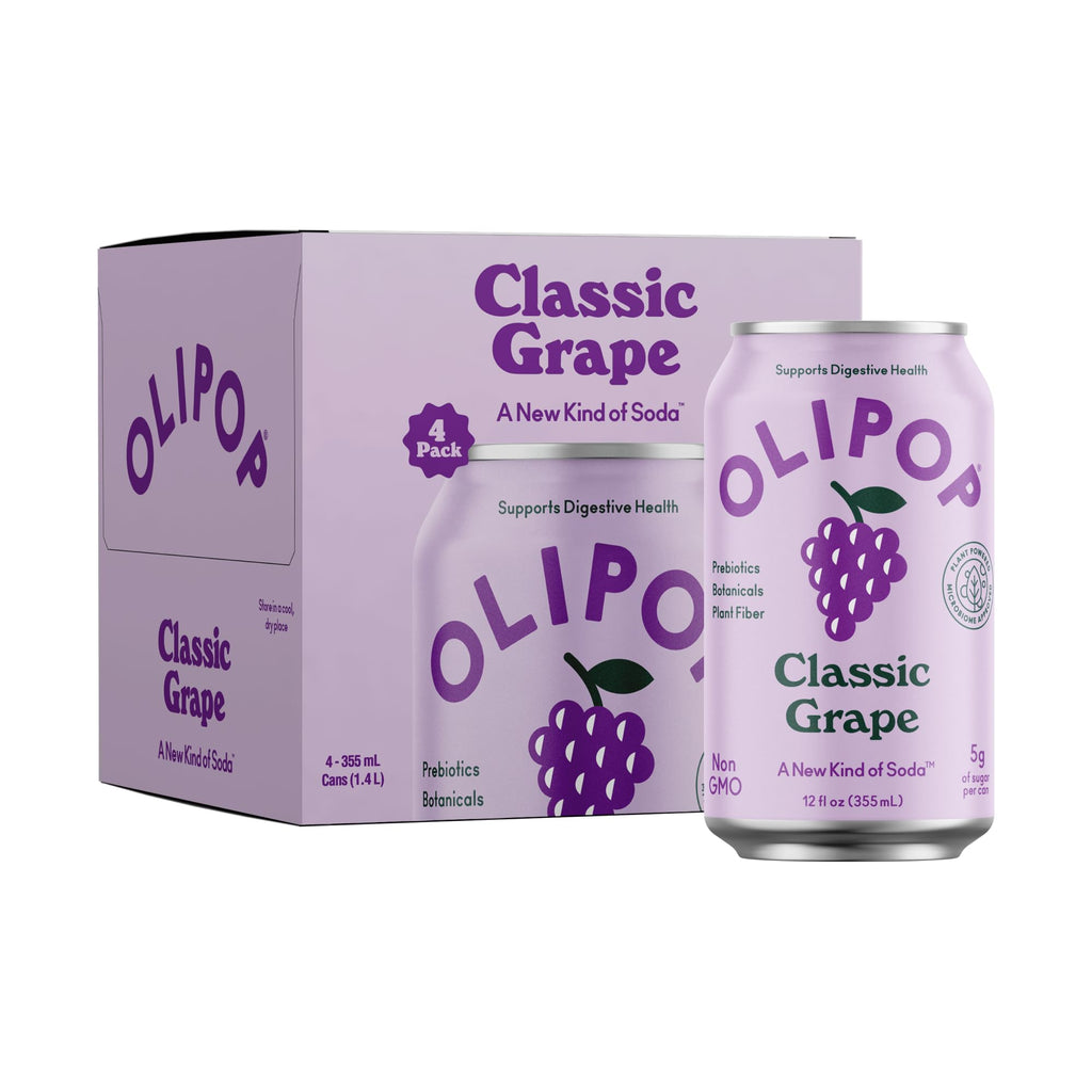 Buy now OLIPOP Prebiotic Soda Pop, Classic Grape, Prebiotics, Botanicals, Plant Fiber, 12 fl oz (4 Cans) at indiglob india