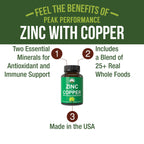 Peak Performance Zinc and Copper Supplements with Whole Food Blend