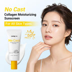 No Cast Moisturizing Sunscreen SPF50 PA++++ Collagen Facial Sunscreen Korean Sunscreen with Hyaluronic Acid, Oil Free, No White Cast Natural Sunscreen for All Sensitive Skin Type