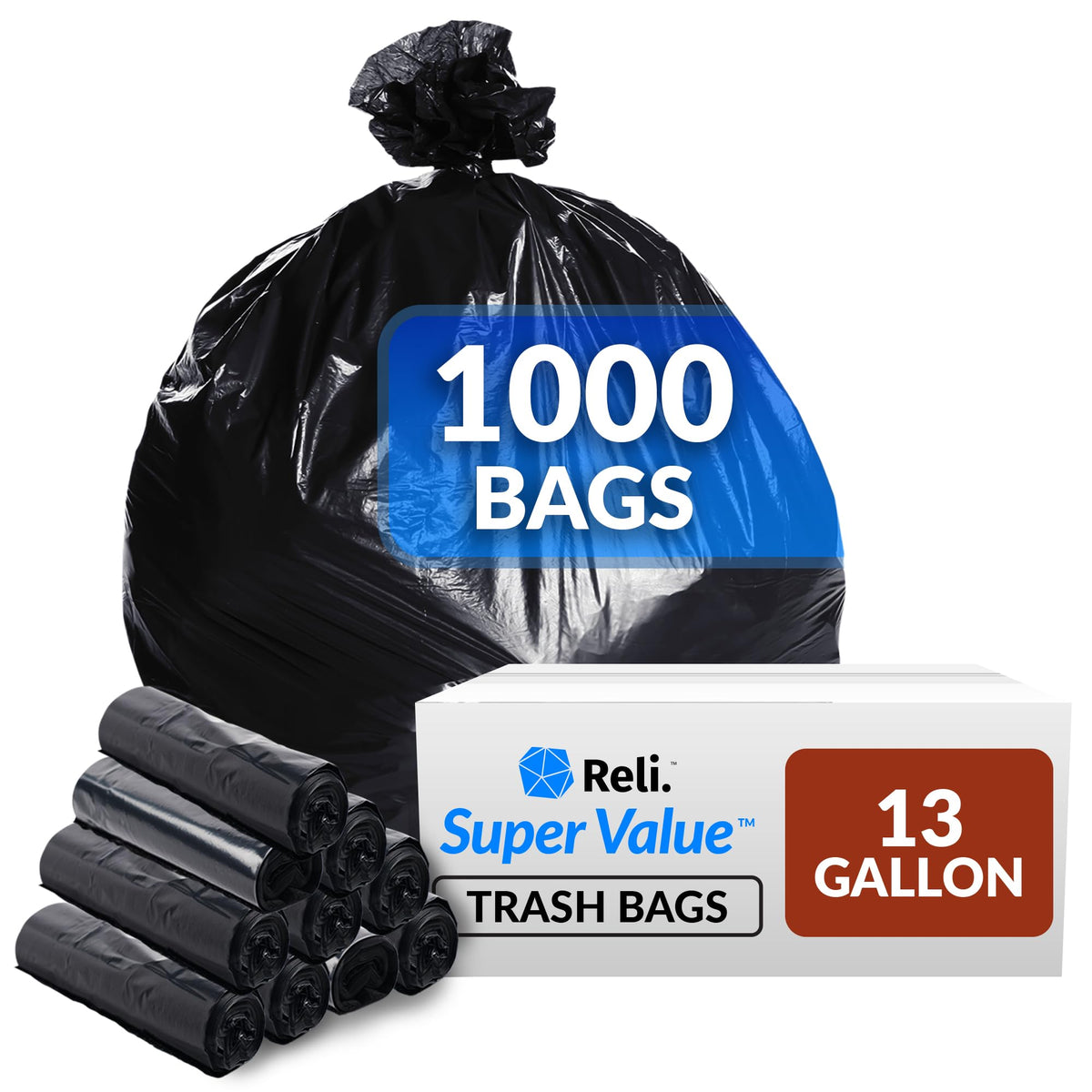 Reli. 13 Gallon Trash Bags | 1000 Bags | Black