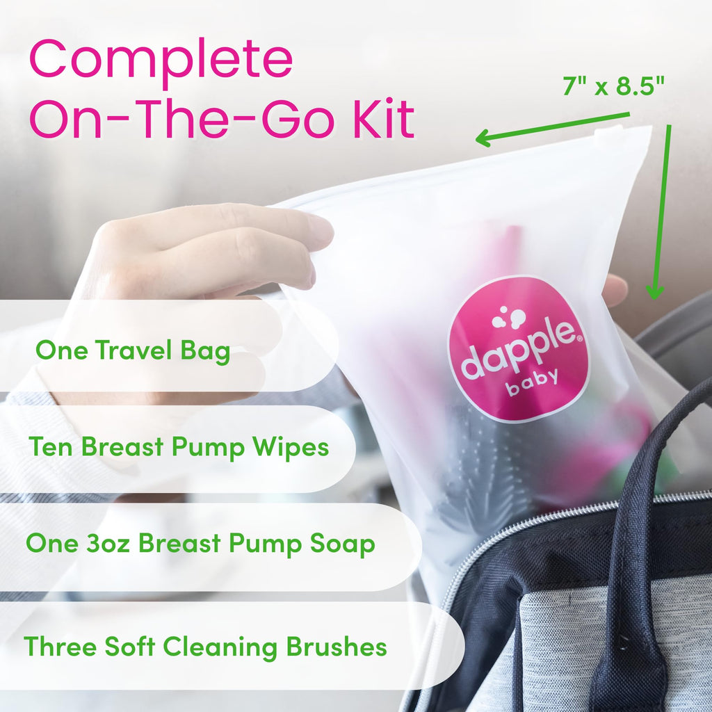Dapple Baby - Breast Pump Cleaning Kit, 3 Brushes - 3oz Soap, 10ct Wipes