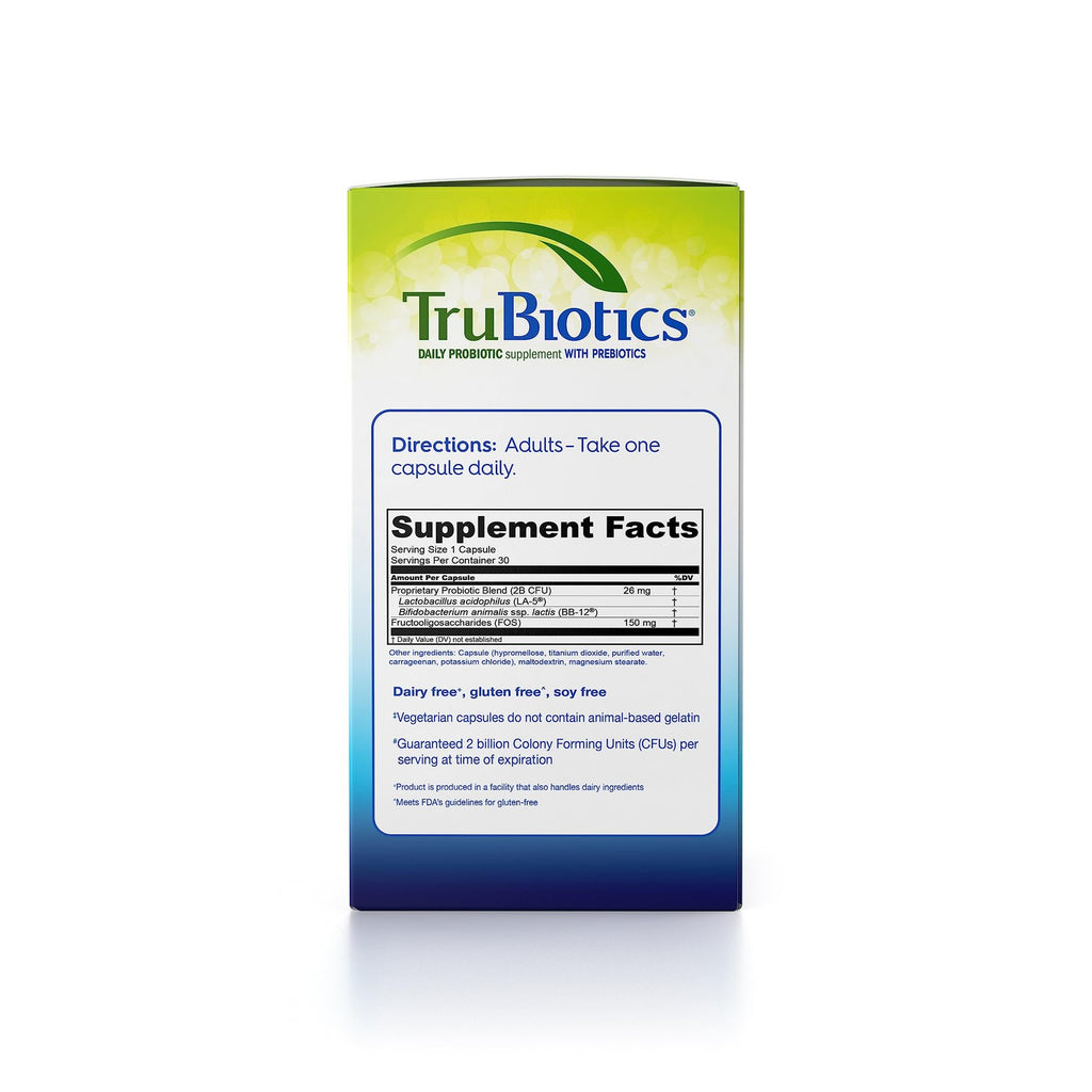 TruBiotics Probiotics for Digestive & Immune Health, Supports Regularity & Helps Relieve Abdominal Discomfort, Gas & Bloating, 2 Clinically Studied Probiotic Strains, Plus Prebiotics, 30 Capsules