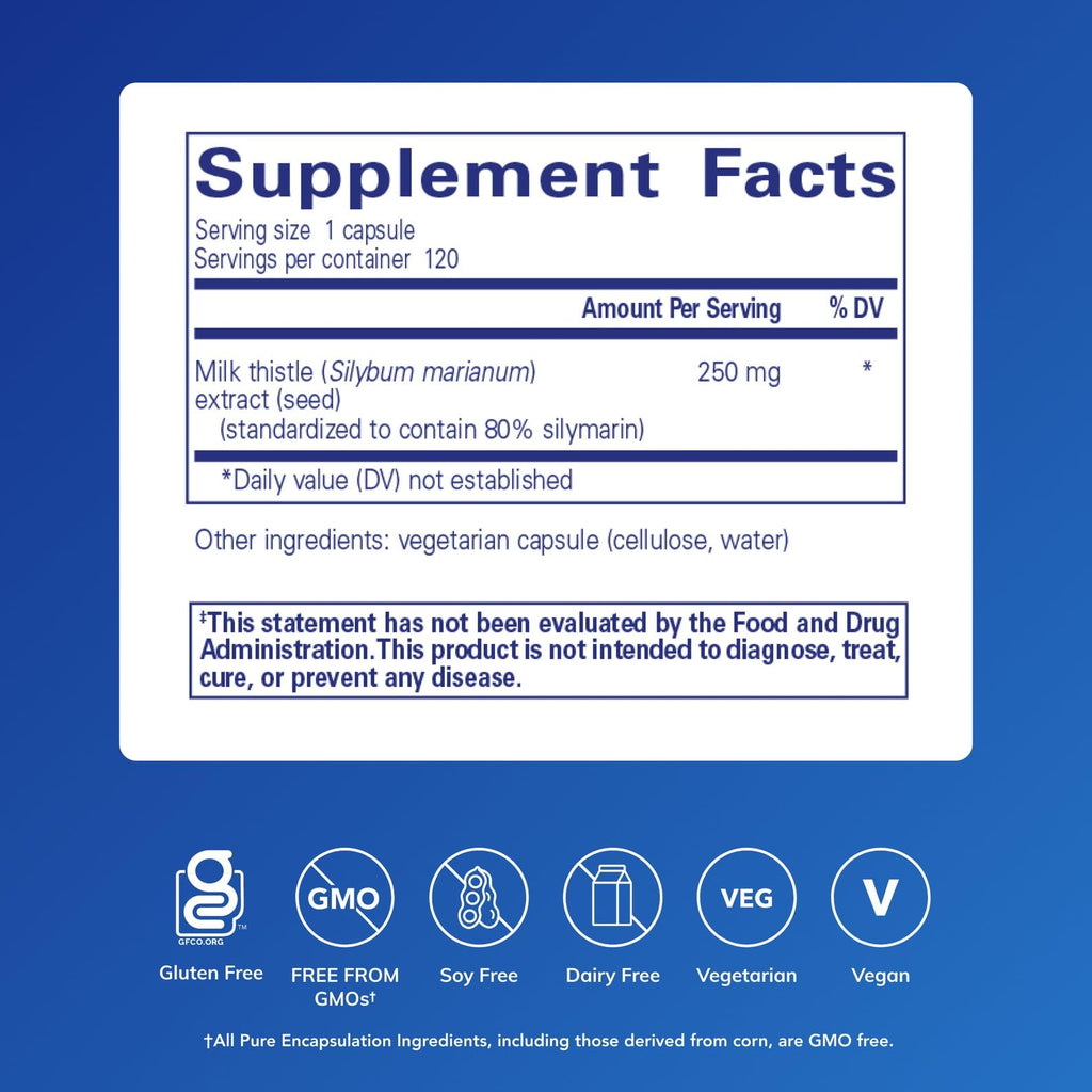 Pure Encapsulations Silymarin, 120 Capsules | 250 mg Milk Thistle Per Capsule, Liver Health Support*, Antioxidants Supplement, Non-GMO and Vegan
