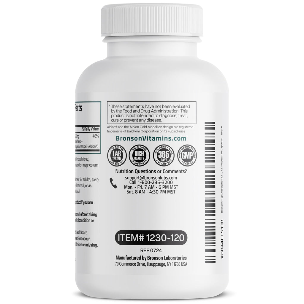 Bronson Magnesium Glycinate 200 MG Chelated High Absorption, 120 Capsules | Stress Relief, Sleep, Heart Health, Nerves, Muscles, and Metabolism Support, Vegetarian, Non-GMO, Gluten Free, Soy Free