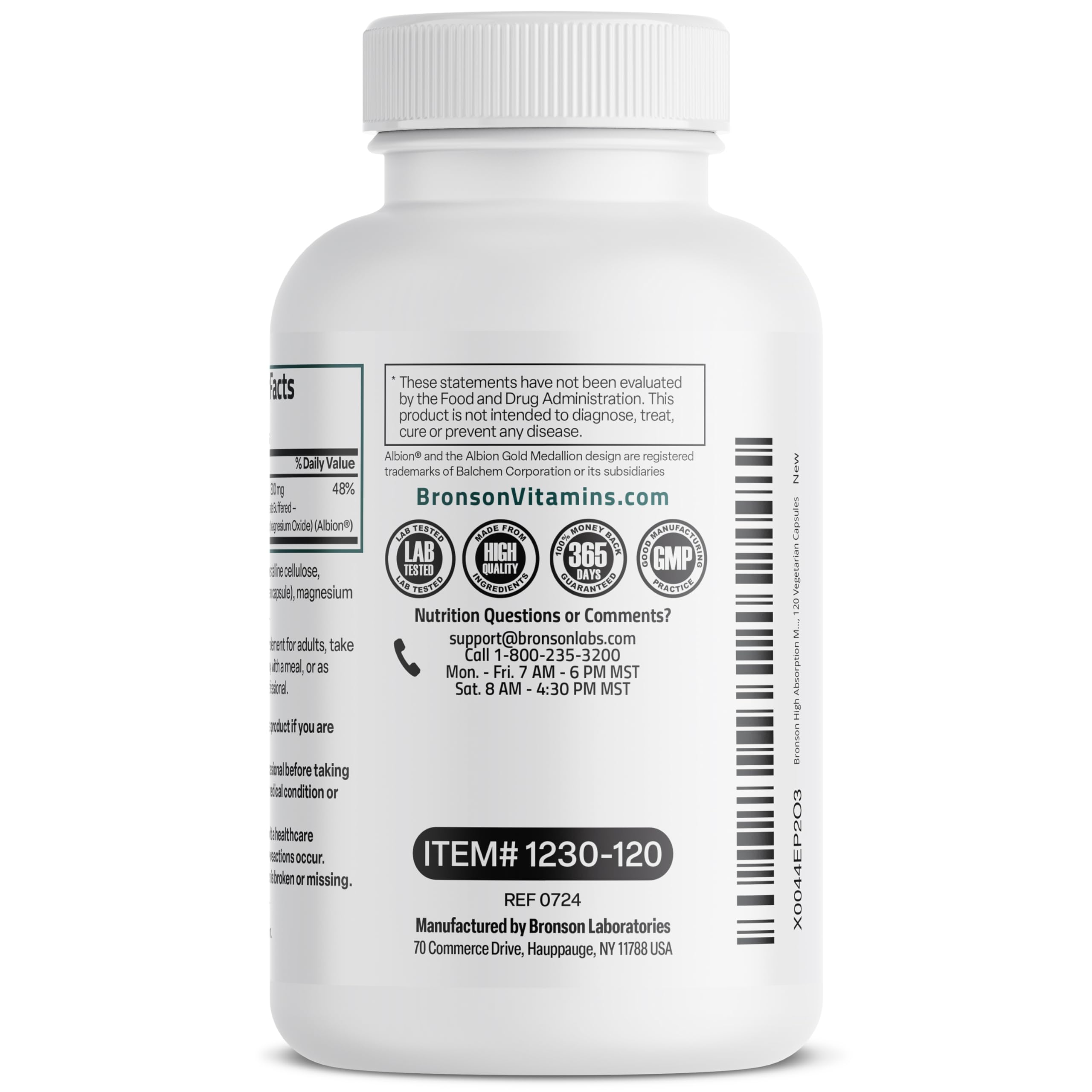 Bronson Magnesium Glycinate 200 MG Chelated High Absorption, 120 Capsules | Stress Relief, Sleep, Heart Health, Nerves, Muscles, and Metabolism Support, Vegetarian, Non-GMO, Gluten Free, Soy Free