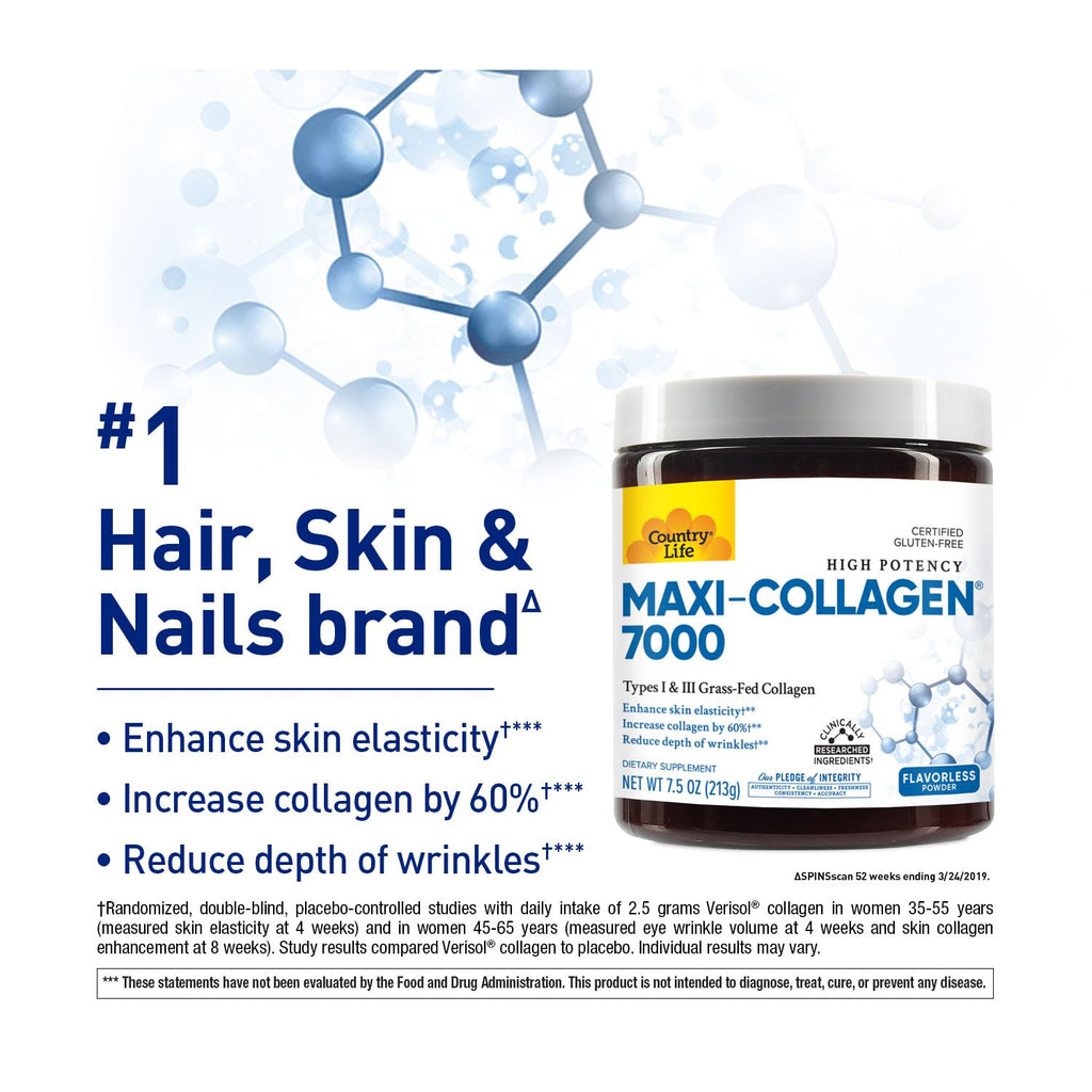 Country Life Maxi-Collagen 7000 Powder, Verisol Peptides, 7.5 oz