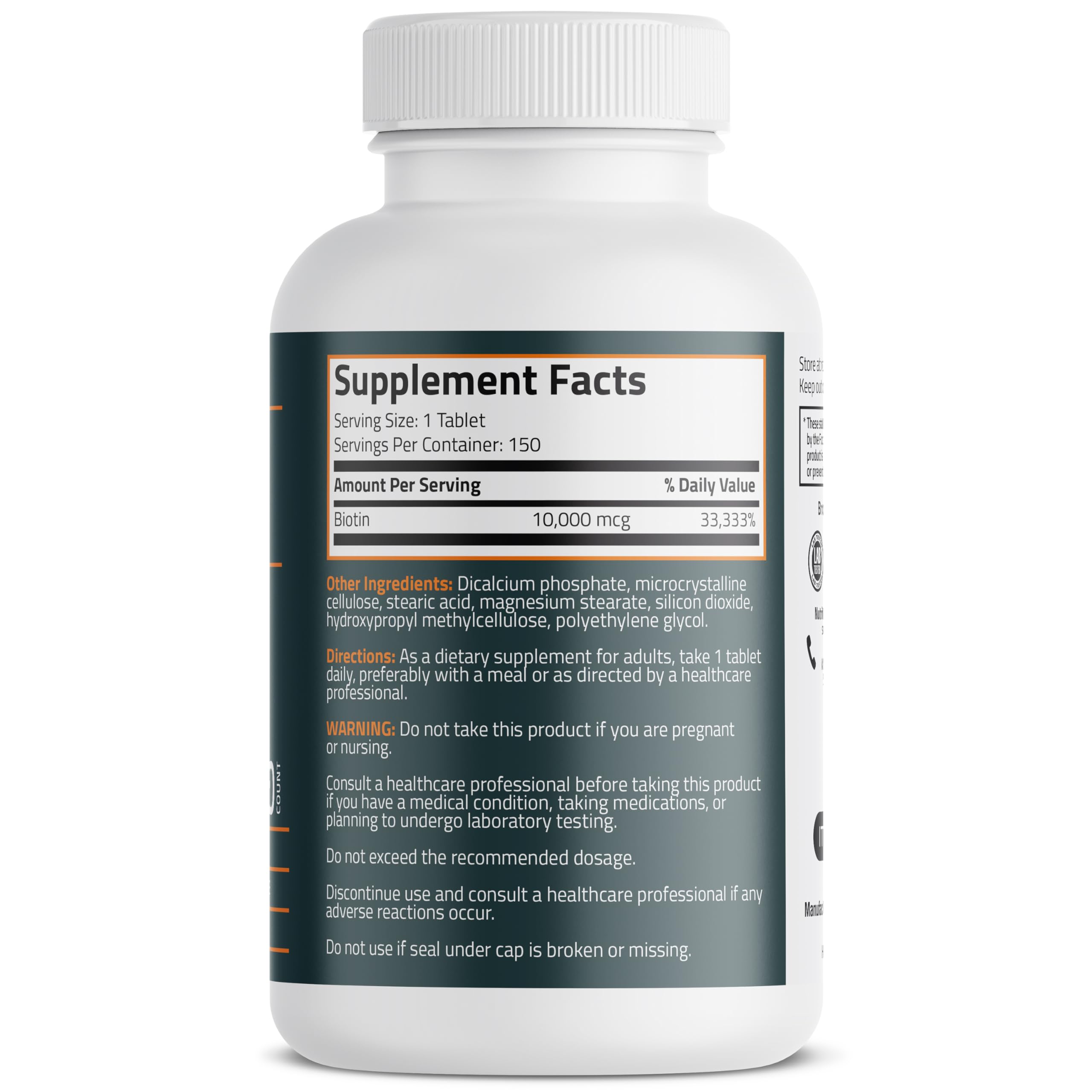 Bronson Biotin 10,000mcg Hair Skin and Nails Vitamins, 150 Tablets | Vegetarian Beauty Support, Non-GMO, Gluten-Free, Soy-Free, Supports Healthy Hair, Skin and Nails