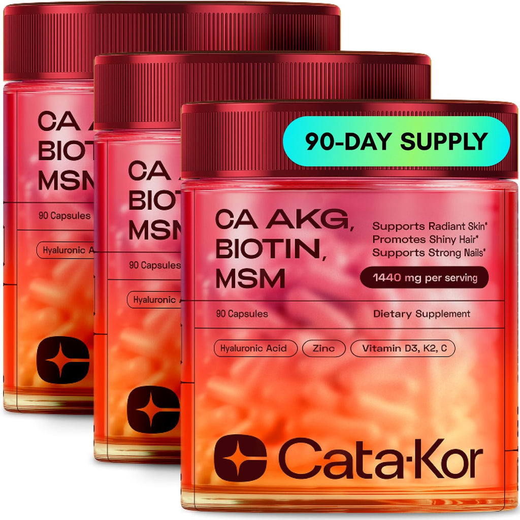 Cata-Kor Hair Skin and Nails Vitamins for Women – Biotin Hair Supplement | Hyaluronic Acid | Calcium AKG | MSM | Vitamin C & Vitamin D3 K2 – Hair Growth Vitamins – 270 Caps (3 Pack)