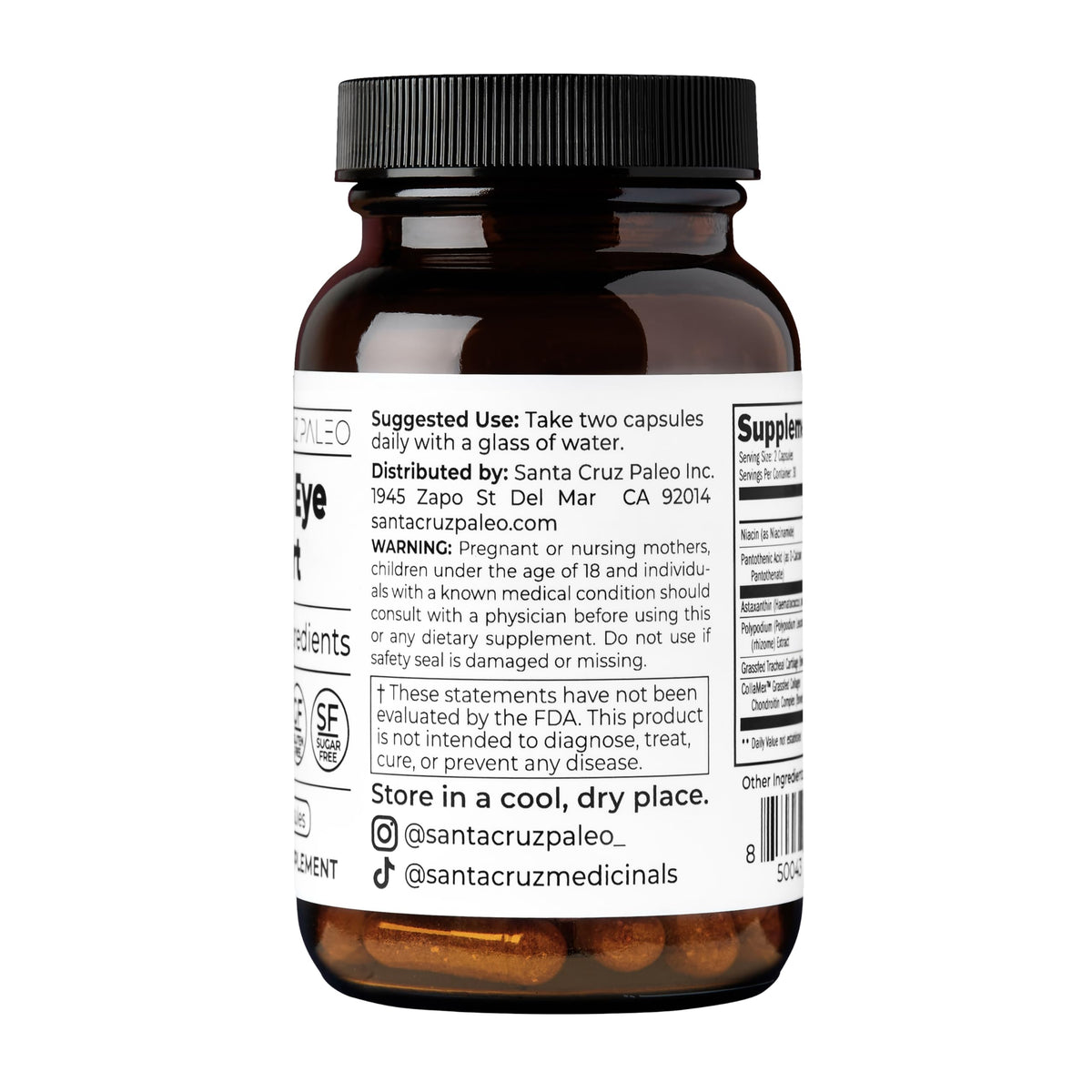 Santa Cruz Paleo Skin & Eye Capsules, Simple Daily Formula for Skin Appearance & Eye Routine, Clean Ingredients, Gluten Free, Keto & Paleo Friendly, 60 Capsules
