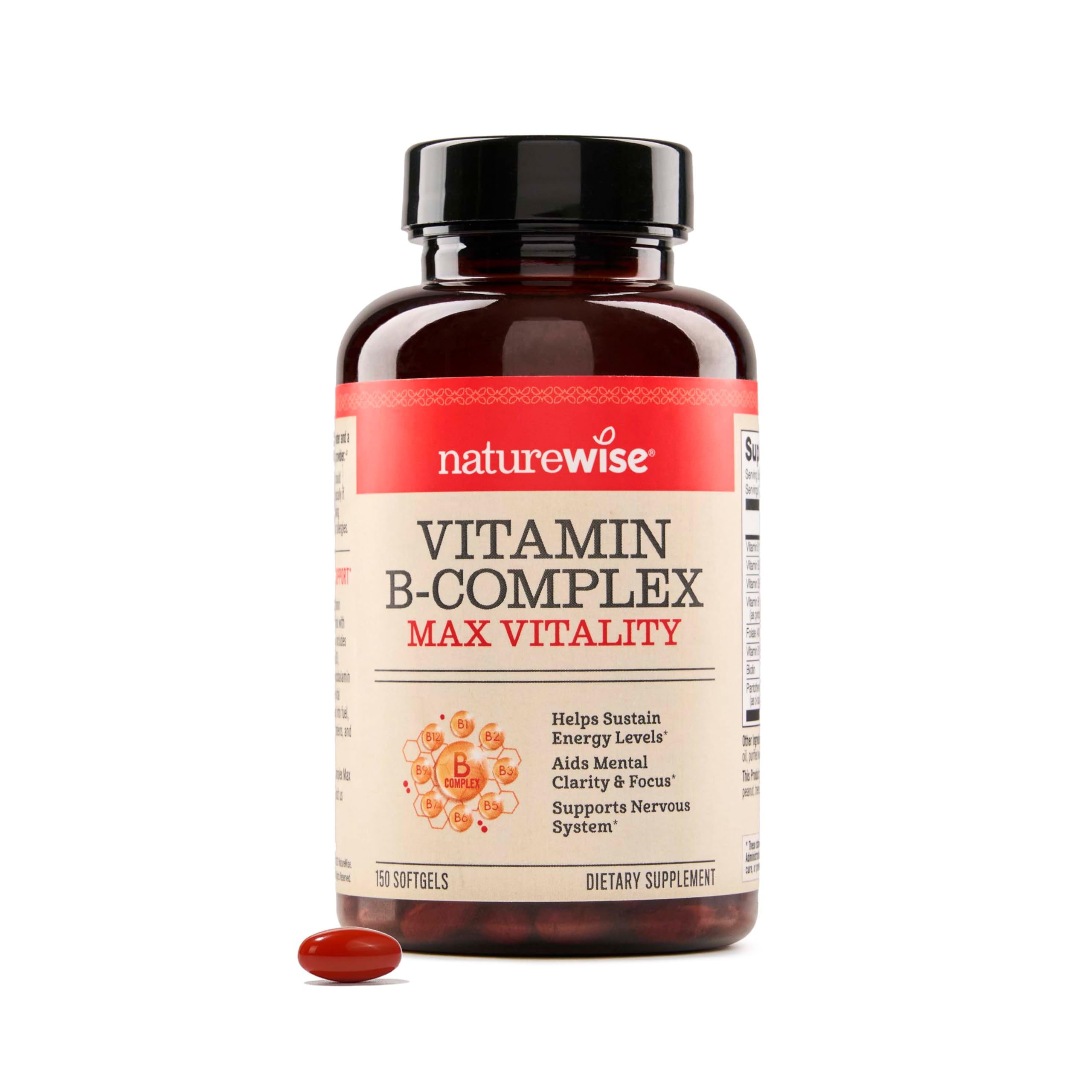 NatureWise Vitamin B Complex for Women and Men - with Folic Acid Biotin B1 B2 B3 B6 B12 - Support Cellular Energy & Mental Clarity - Gluten & Dairy Free - 60 Softgels[2-Month Supply]