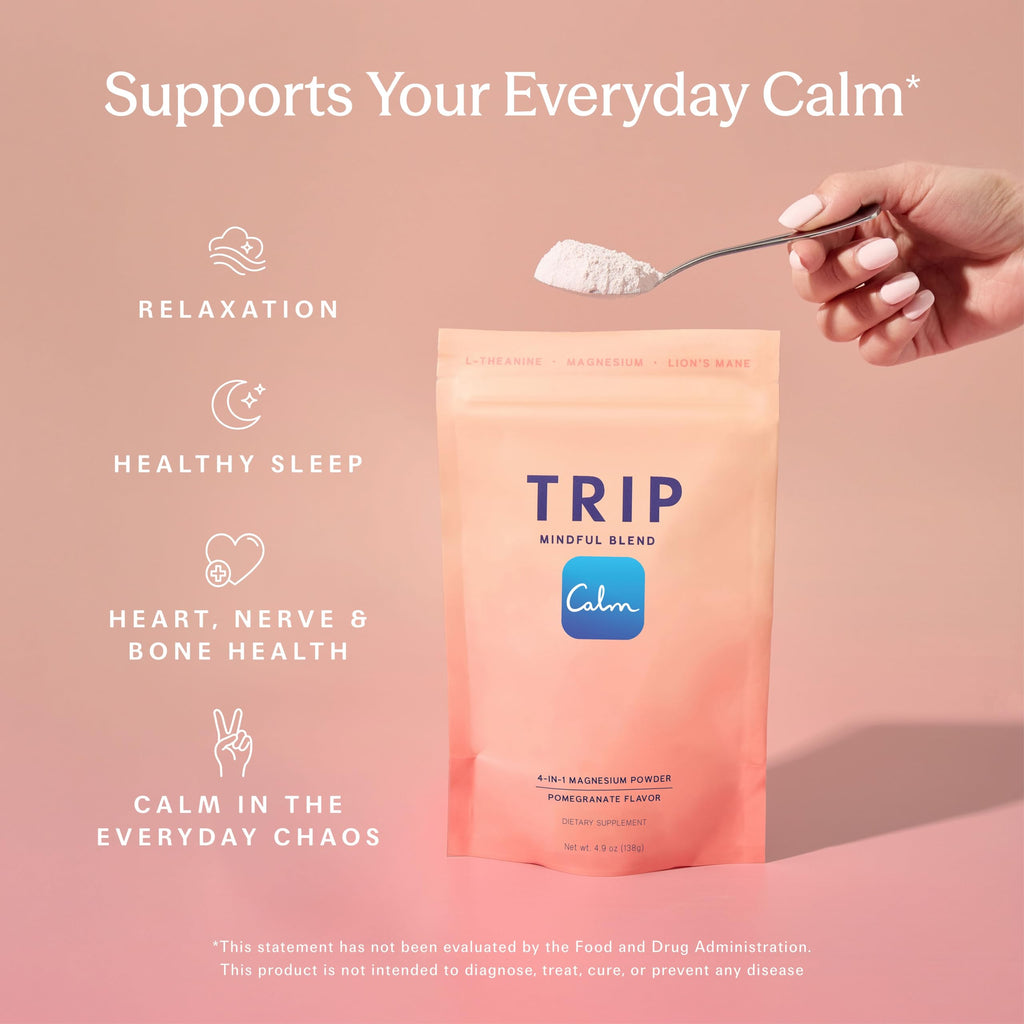 TRIP Calm Magnesium Glycinate Powder, Relaxation Drink Mix Pomegranate 30ct