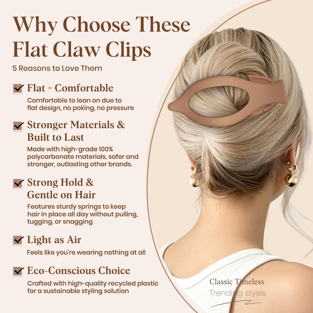 Premium imported flat hair clips for women. Strong, lightweight design holds hair comfortably without creasing. Eco-conscious choice.