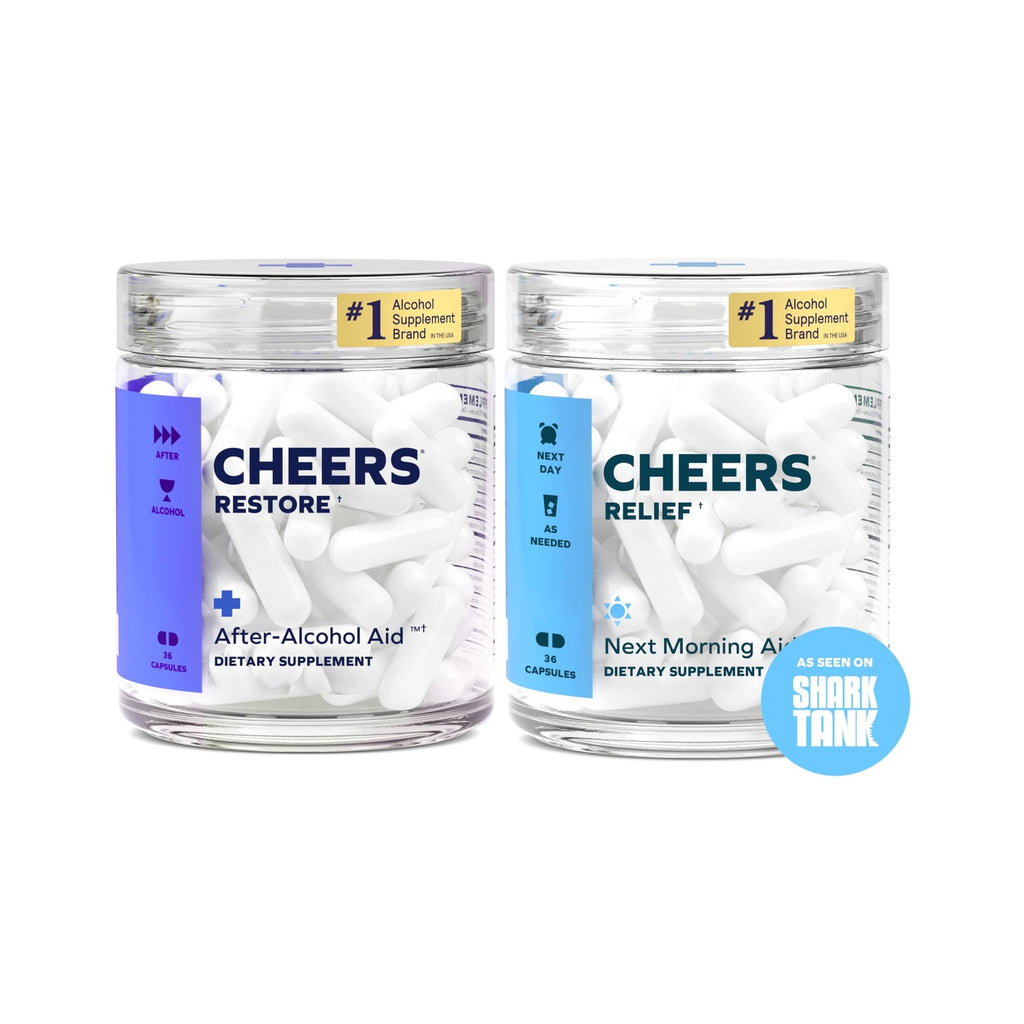 Cheers R&R Combo | Restore + Relief | 24 Doses Each | Supplements | Feel Better After Drinking & Support Your Liver, DHM, L-Cysteine, Milk Thistle, Ginger, White Willow Bark, Caffeine