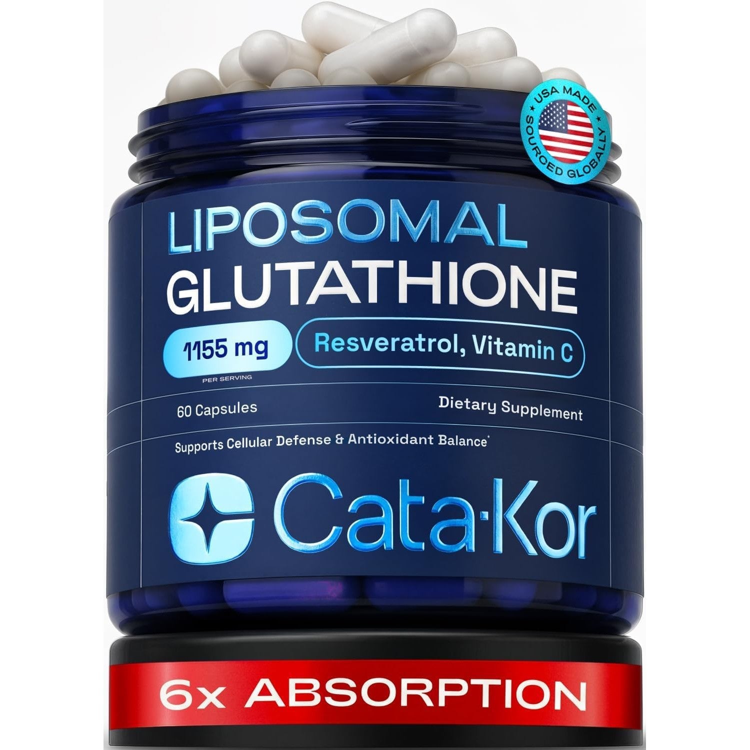 Cata-Kor Liposomal Glutathione – Ultra High Absorption with Resveratrol, Vitamin C, Selenium & Vitamin B2 (60 Count (Pack of 1))