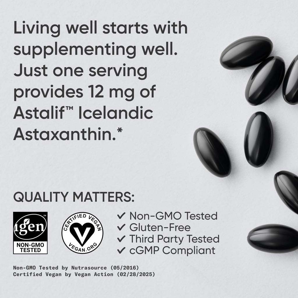 Sports Research® Vegan Astaxanthin 12mg w/Organic Coconut Oil, 60 Count | Plant-Based Antioxidant Supplement for Skin & Eye Health Support | Soy-Free, Non-GMO, Gluten-Free