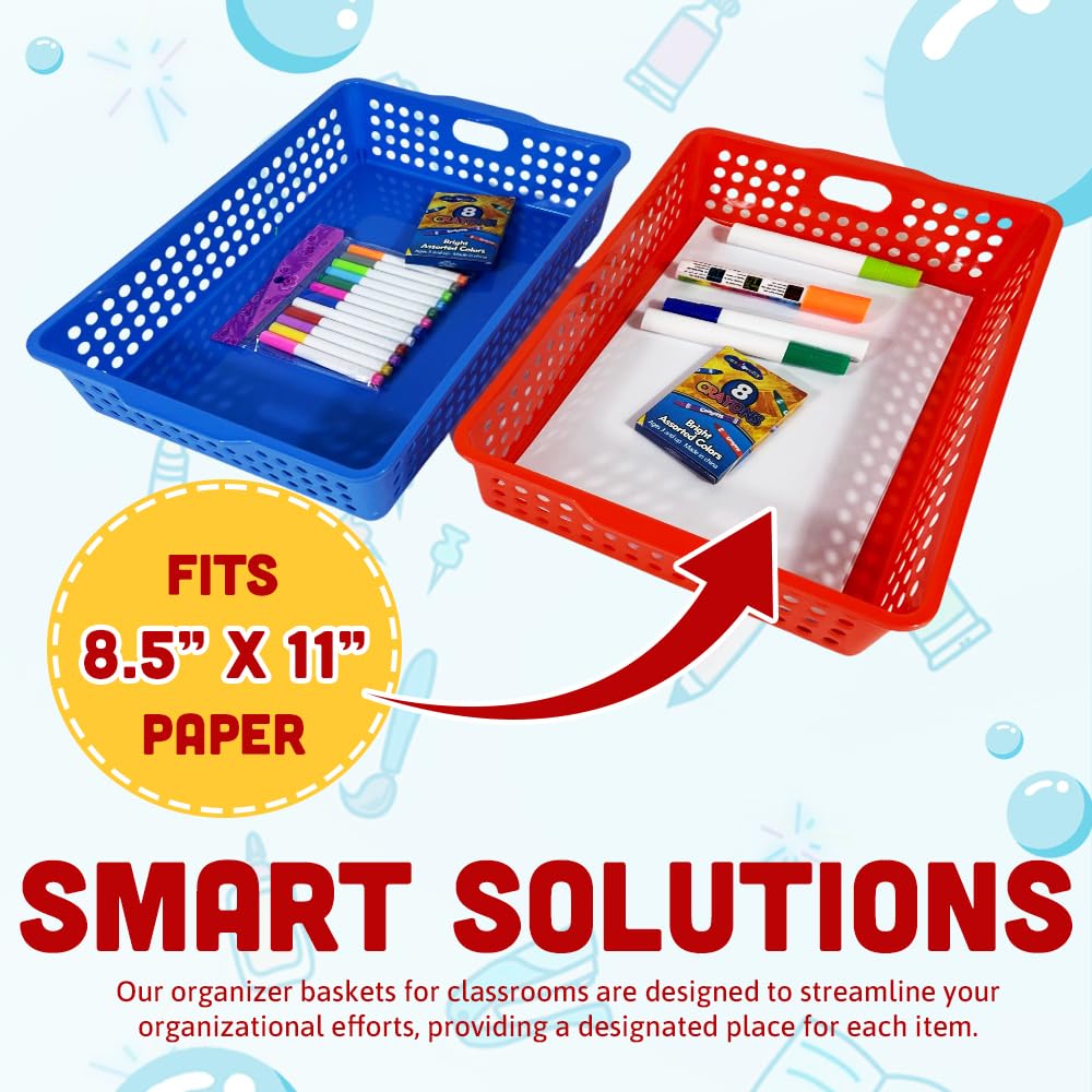 4E's Novelty 6 Pcs Colorful Plastic Classroom Storage Bins 13.75" X 10.25" for Organizing A4 Papers Trays, Turn In Containers Kids School Teachers Classroom Organization & Storage Supplies