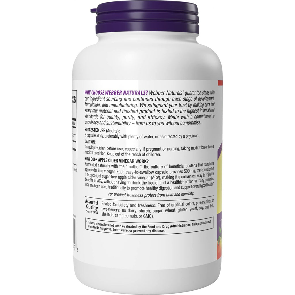 Webber Naturals Apple Cider Vinegar Capsules 1500mg, 240 Capsules