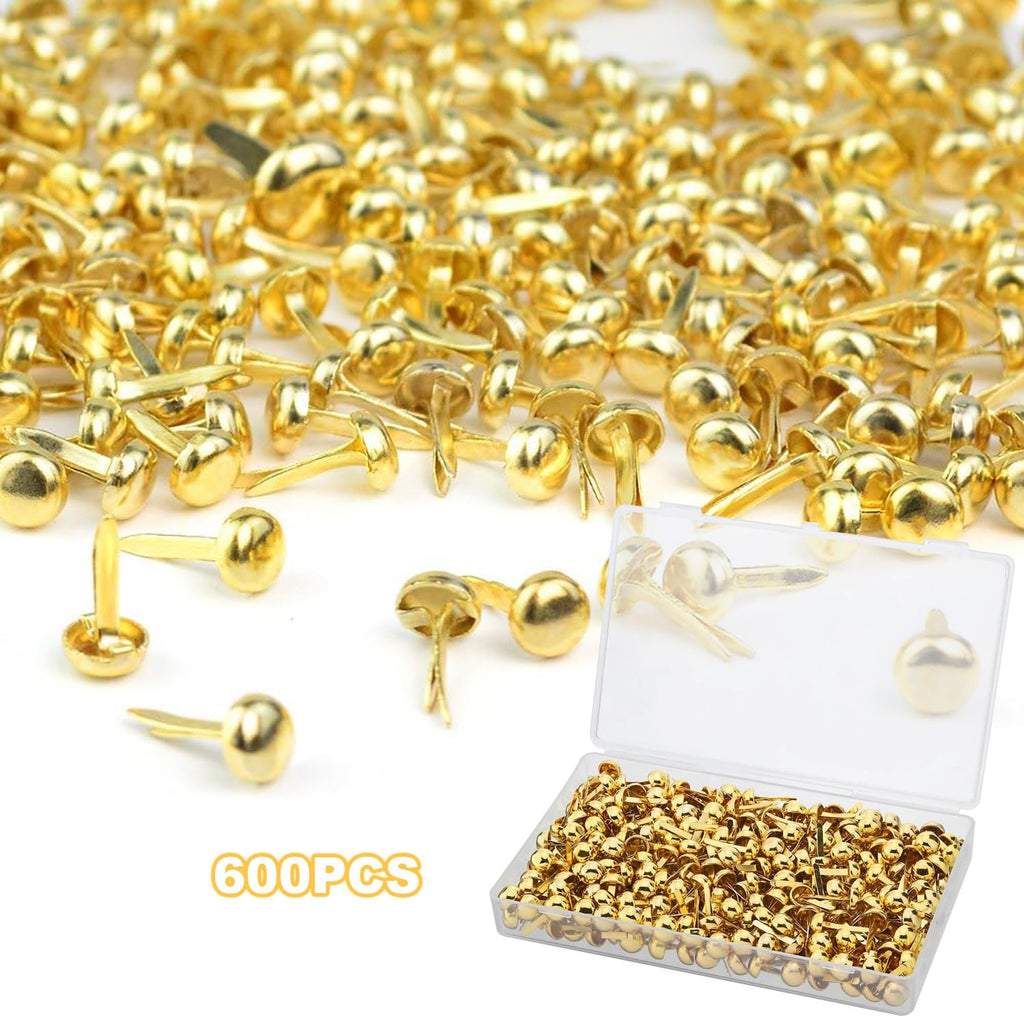 ADULLPONY 600Pcs Gold Brads, Paper Fasteners, 8x17.5mm Mini Brads, Split Pins, Round Head Brass Fasteners for Paper Crafts Supplies