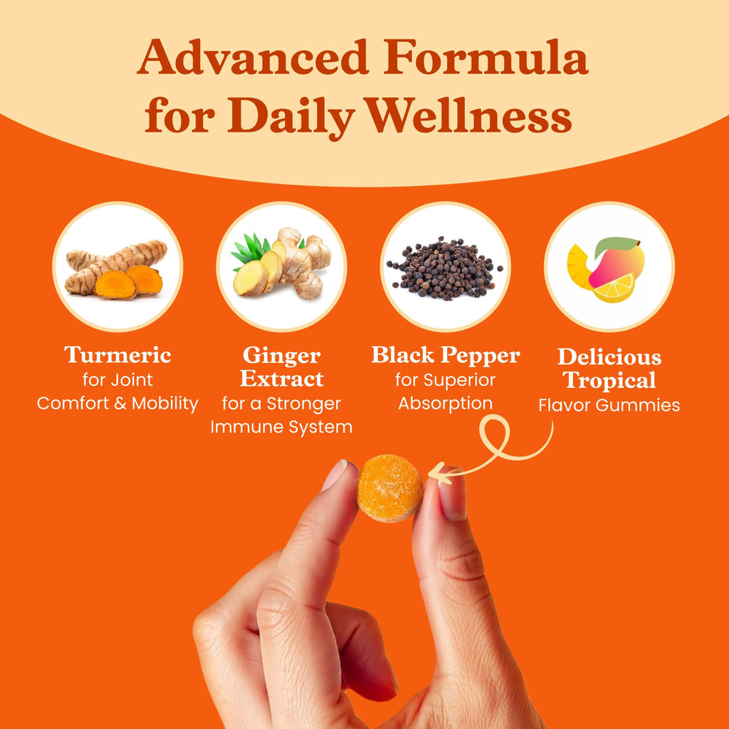 BeLive Turmeric and Ginger Gummies for Joint and Mobility Support 120 Count | 500mg Turmeric Curcumin Supplement with Black Pepper for Enhanced Absorption, Immune & Antioxidant Support, Tropical Flavor
