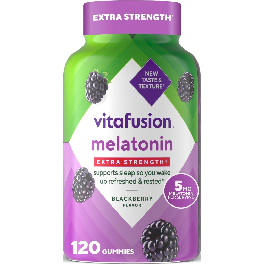 Vitafusion Melatonin Gummies | 5mg | 120 Count | Extra Strength Gummy | for Adult Women and Men | Blackberry Flavor | Gluten and Dairy-Free Supplement