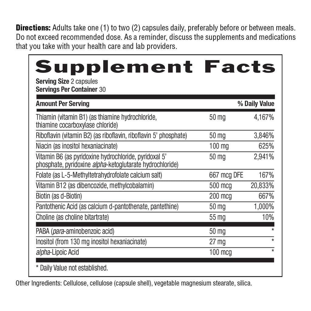 Country Life Coenzyme B-Complex with Choline, 60 Vegan Capsules | Active coenzyme B vitamins with choline to support cellular energy, cognitive function and healthy metabolism