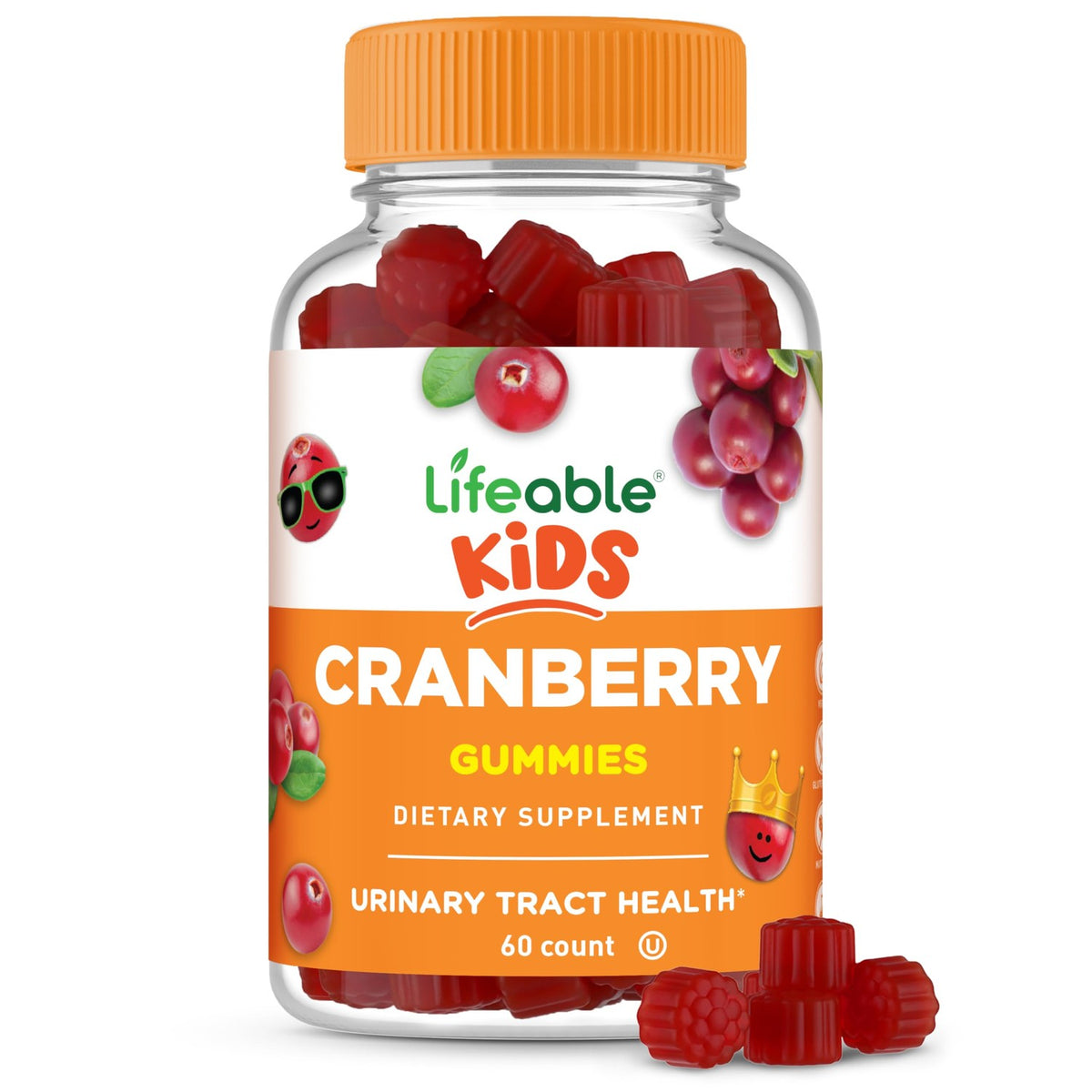 Lifeable Cranberry Gummies for Kids | Great Tasting Cranberry Supplement | for Urinary Tract Health, Bladder & Digestive Support | Vegan and Cranberries | 60 Count