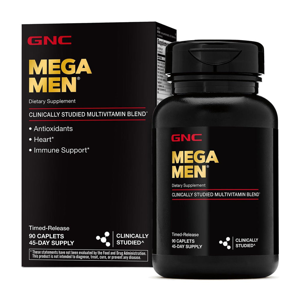 Buy now GNC Mega Men Multivitamin Caplets, Clinically Proven to Feel Better, Immune Support, Energy Support, Antioxidants, B Vitamins, Vitamin D-3, Timed Release, 90 Count, 45 Day Supply at indiglob india
