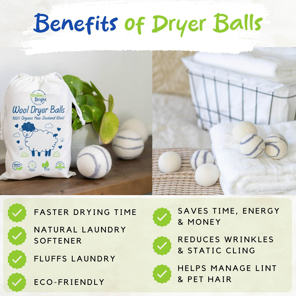 Organic Wool Dryer Balls Laundry Reusable (Set of 6) XL - 100% Pure New Zealand Wool - Natural Anti Static Fabric Softener Balls